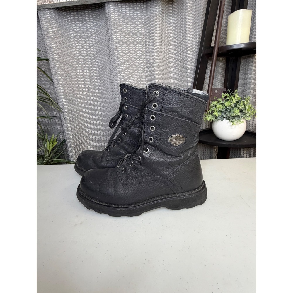 Harley-Davidson Mens 96007 Black Leather Lace Up Side Zip Motorcycle Boots 8.5